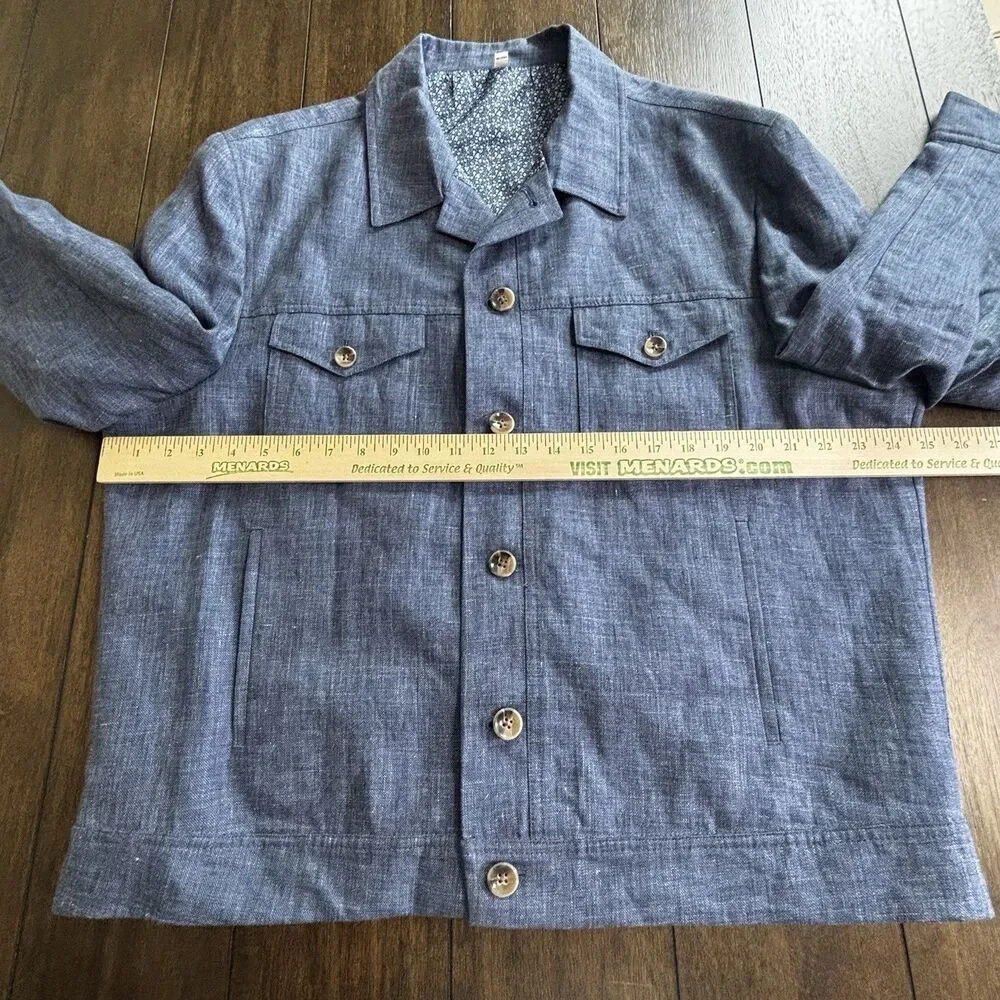 Baird McNutt Trucker Jacket Mens Size XL Murano Slim Fit Blue 100% Linen NEW!
